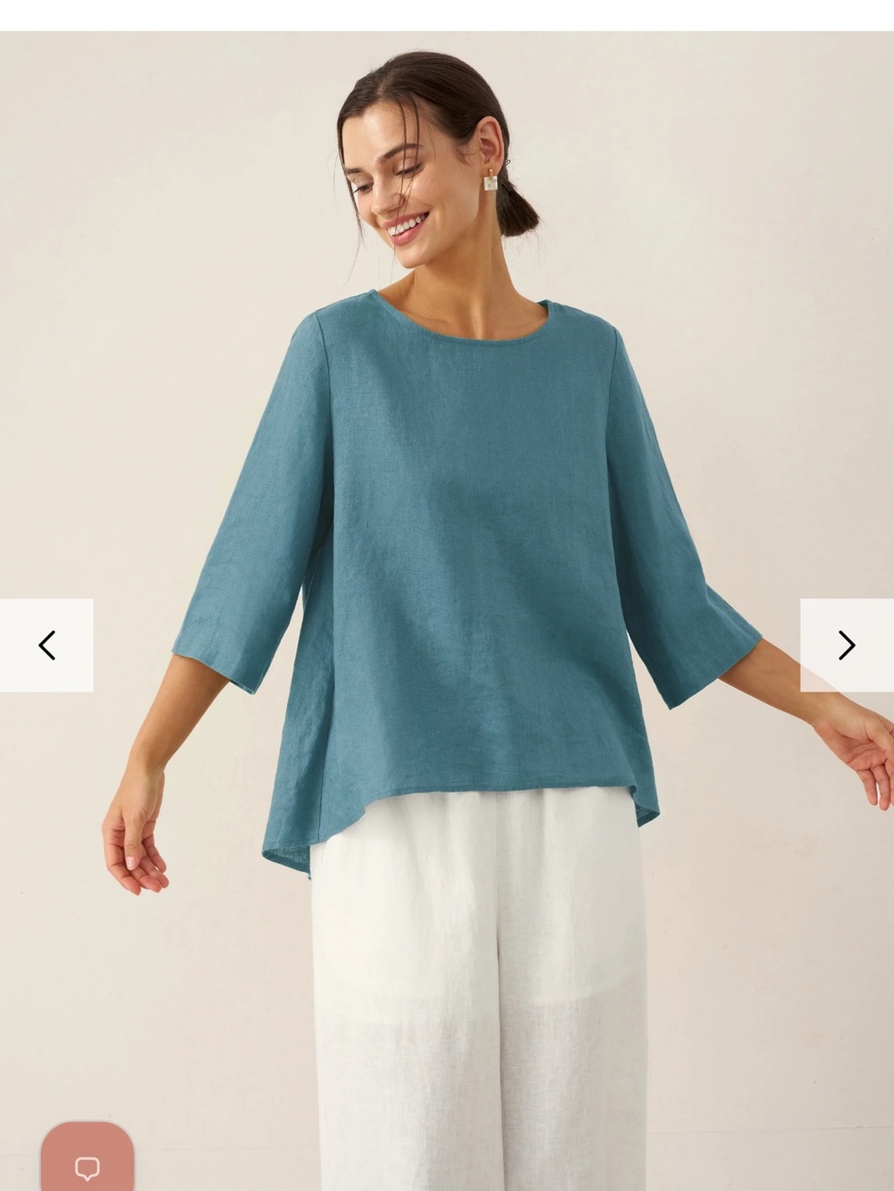 100% Linen Lintico Relaxed Teal Scoop-Neck Tunic NWOT